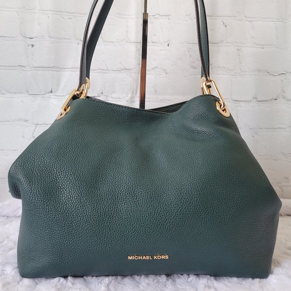 MICHAEL KORS Raven Green Emerald Gold Leather Large Shoulder Tote - Picture 3 of 14